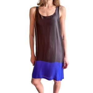 Theory Brown and Blue Colorblock Mini Dress